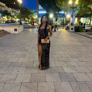 Elegant Black Sequin Evening Dress